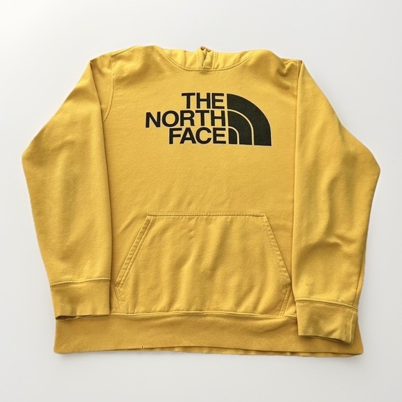 North Face Hoodie Mens XL Yellow Pullover Sweatshirt Kangaroo Pocket Outdoors - Picture 8 of 11